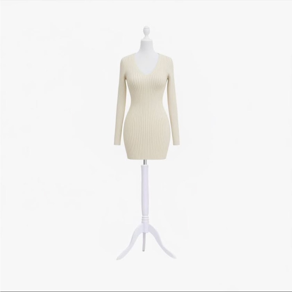 NWOT🏷️ Beuatiful Cream Ribbed Knit Tight Fit Dress